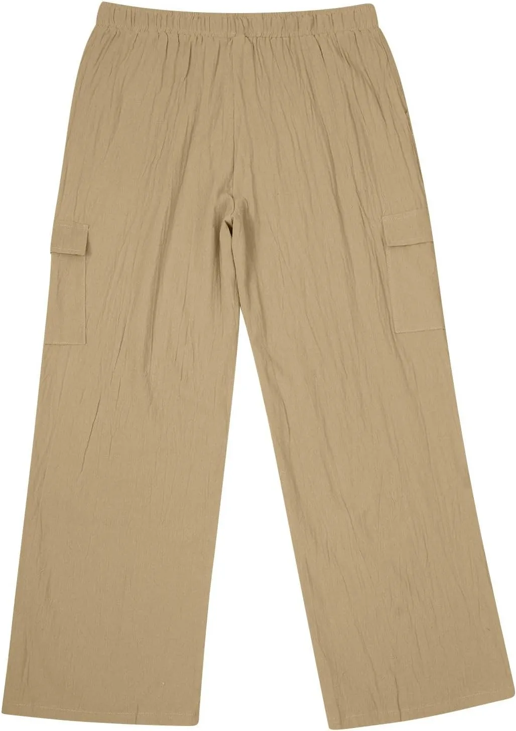 Linen Cargo Pants Men's Lightweight Soft Wide Leg Sweatpants Summer Loose Fit Drawstring Solid Joggers Daily Workout Trousers