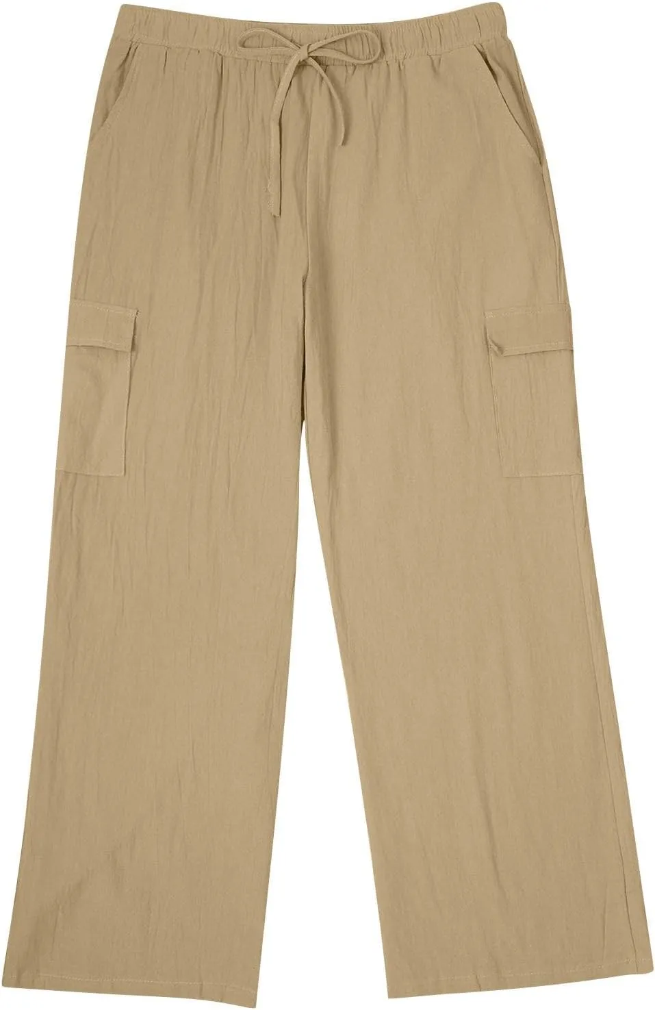 Linen Cargo Pants Men's Lightweight Soft Wide Leg Sweatpants Summer Loose Fit Drawstring Solid Joggers Daily Workout Trousers