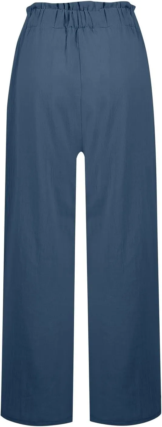 Linen Pants Women Wide Leg High Waisted Lounge Capri Pants Dress Pants Summer Business Casual Work Pants Trousers