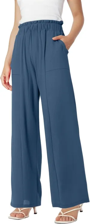 Linen Pants Women Wide Leg High Waisted Lounge Capri Pants Dress Pants Summer Business Casual Work Pants Trousers
