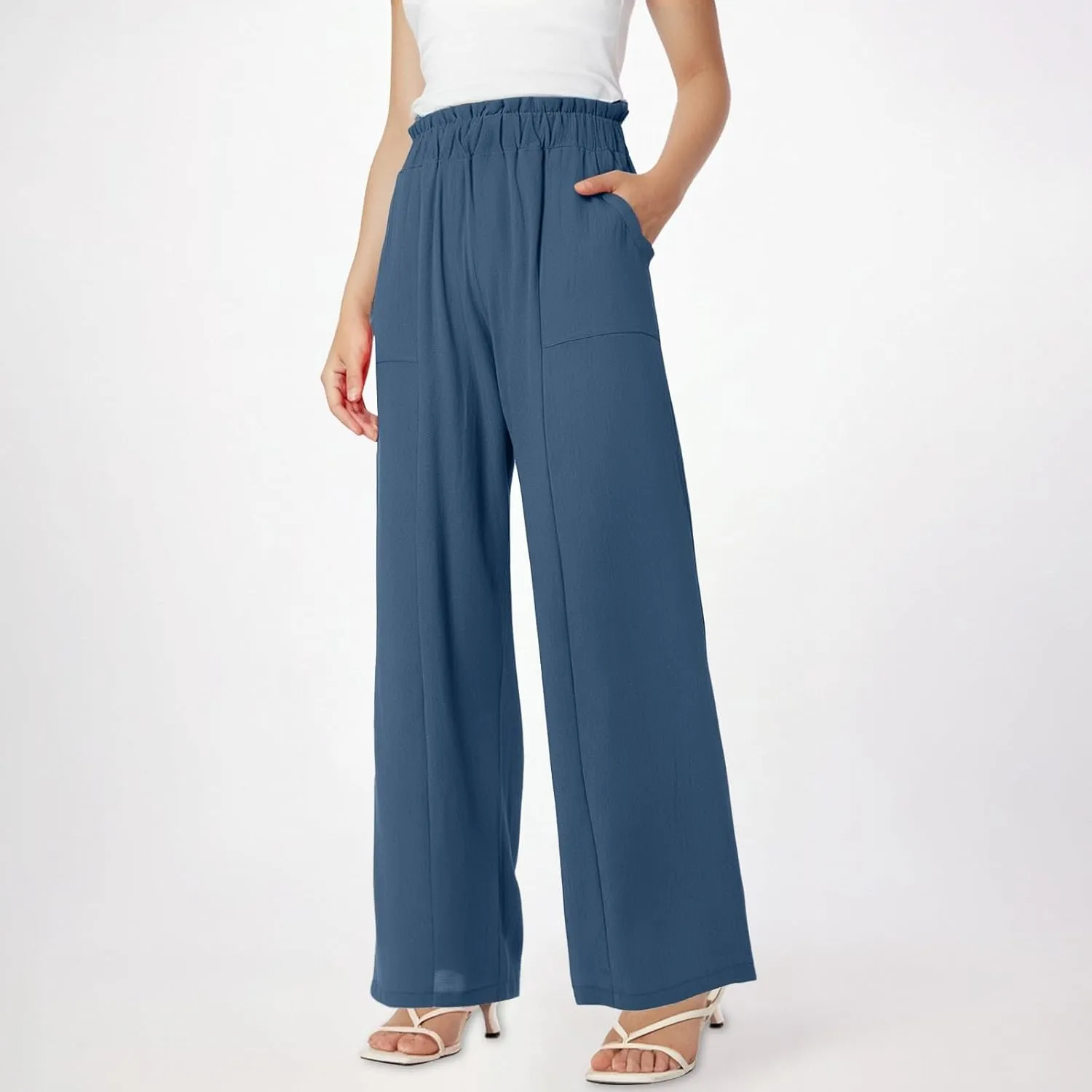 Linen Pants Women Wide Leg High Waisted Lounge Capri Pants Dress Pants Summer Business Casual Work Pants Trousers