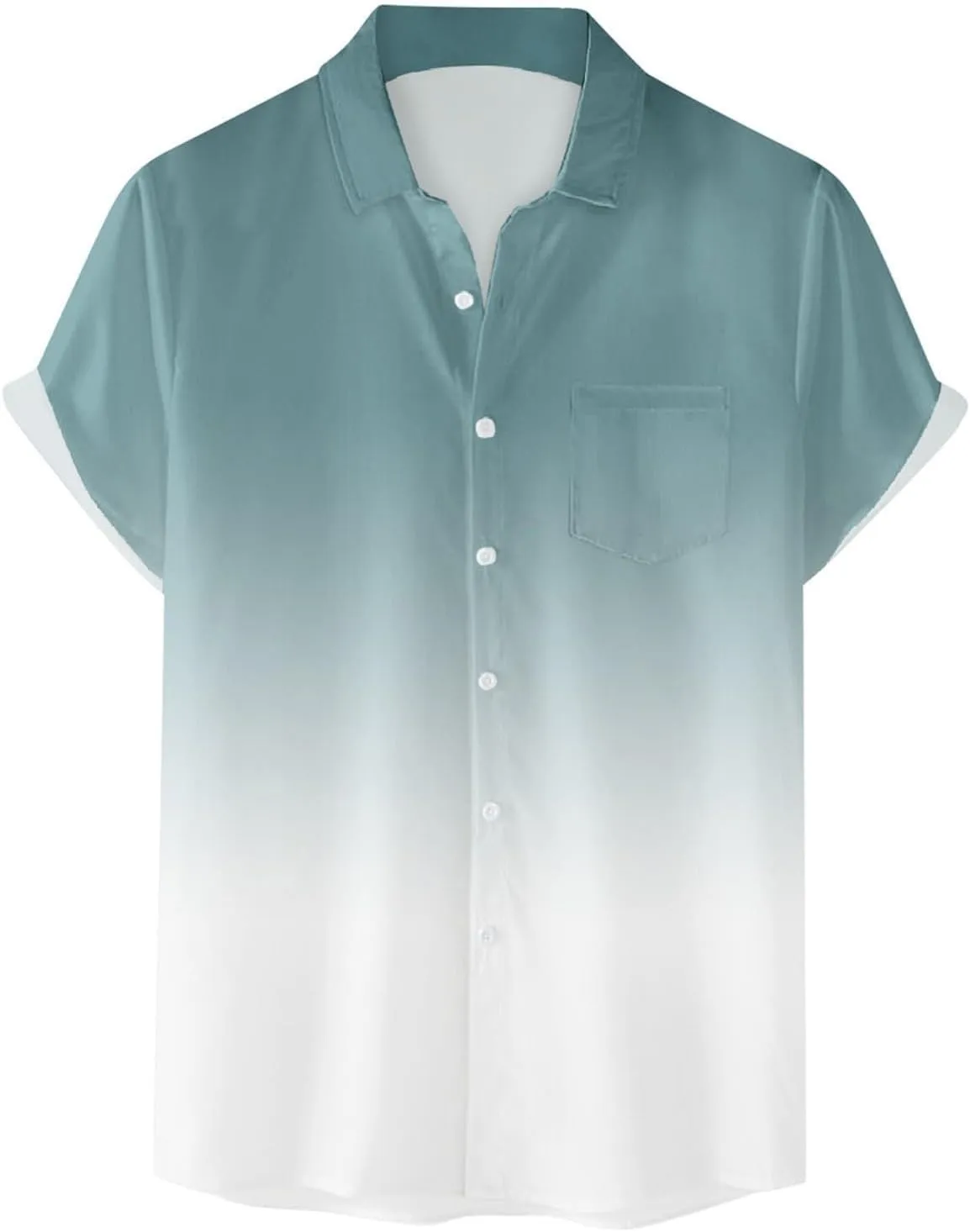 Linen Shirts for Men Gradient Short Sleeve Casual Button Down Shirt Lightweight Summer Beach Regular Fit Hawaiian Shirt