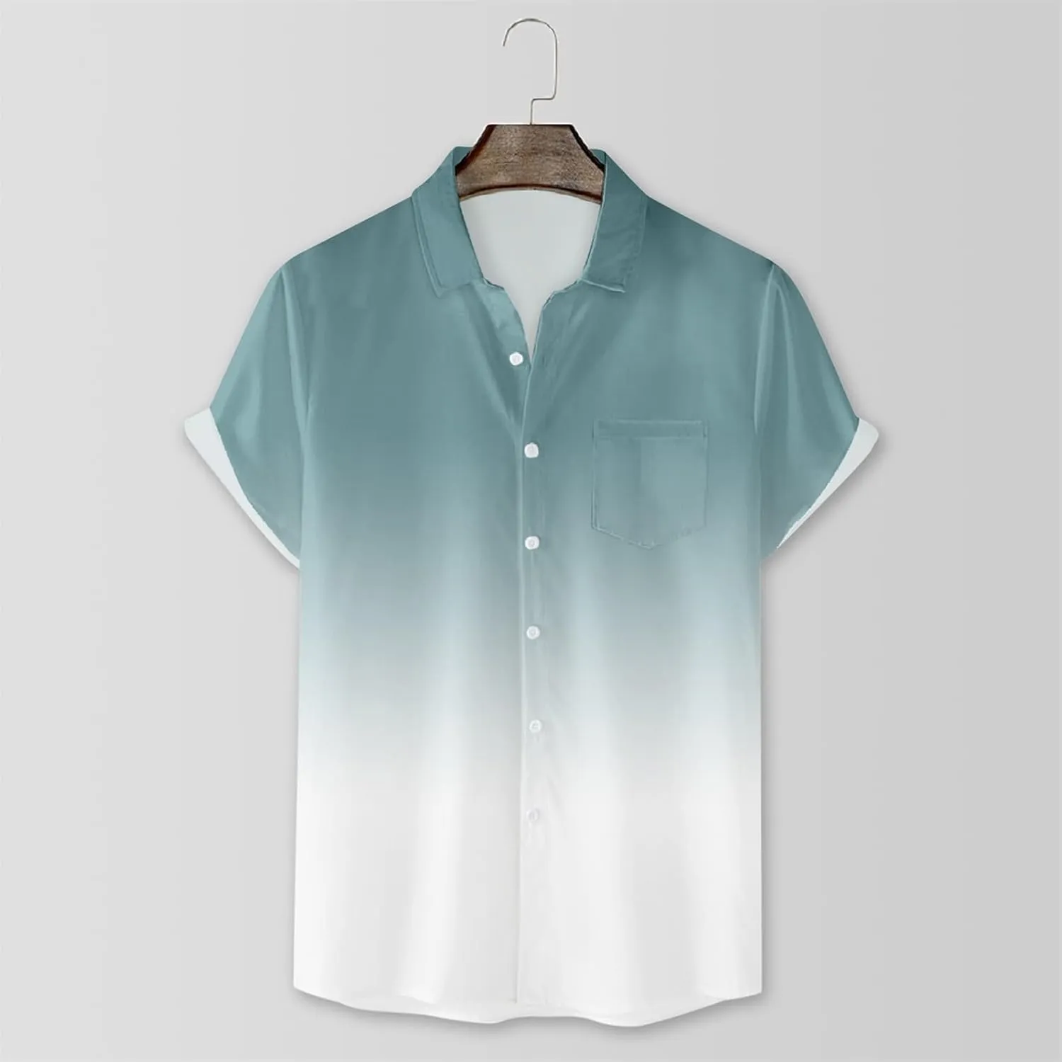 Linen Shirts for Men Gradient Short Sleeve Casual Button Down Shirt Lightweight Summer Beach Regular Fit Hawaiian Shirt