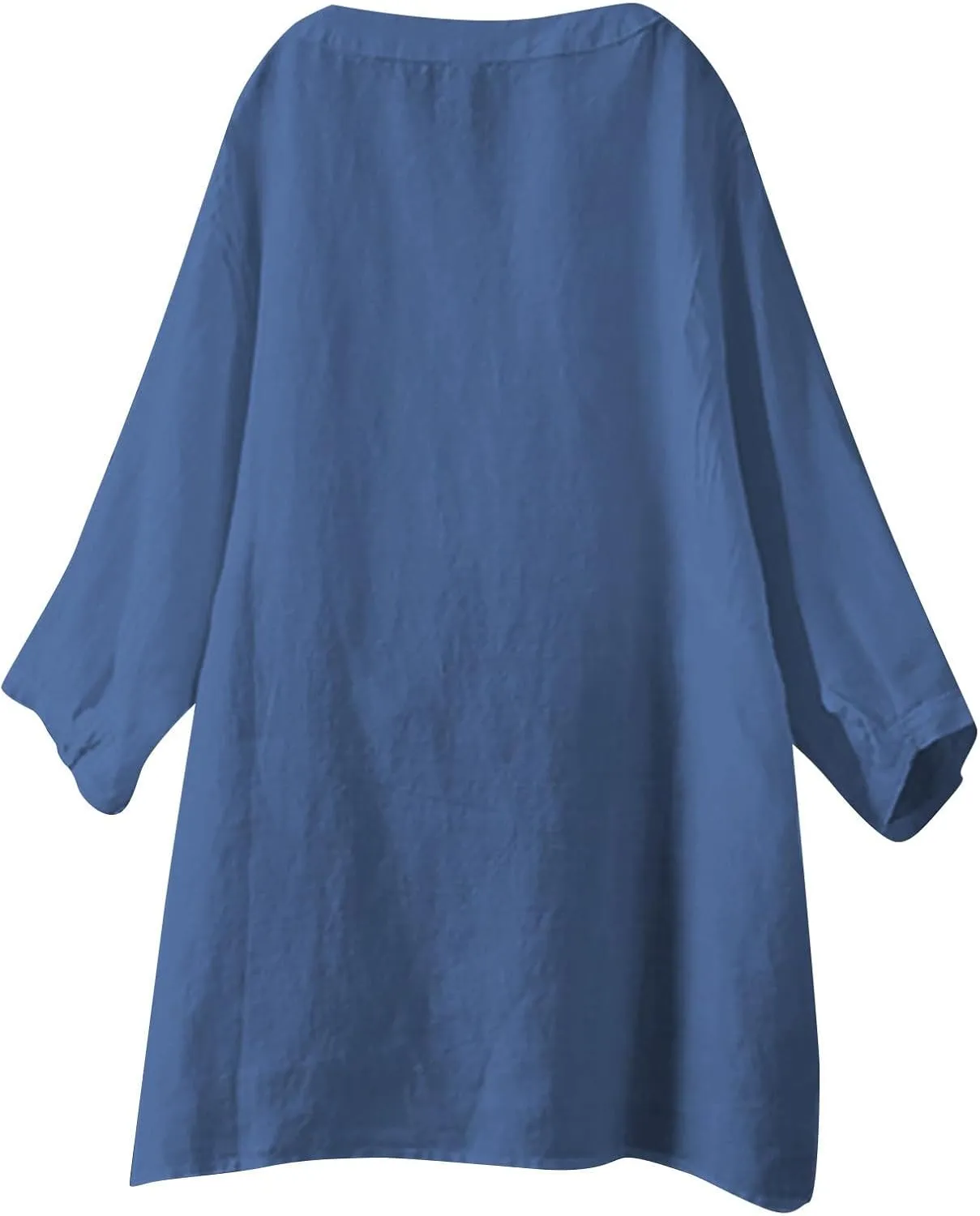 Linen Tops for Women Trendy Buttons Shirts Solid Color Stand Shirts 3/4 Sleeve T-Shirt Loose Fit Plus Size Blouses