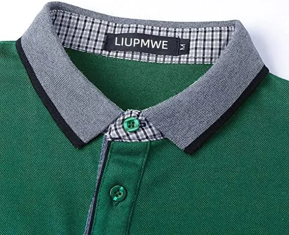 LIUPMWE Polo Shirts for Men with Pocket Elegante Plaided Short Sleeve Cotton T Shirts Golf Shirt