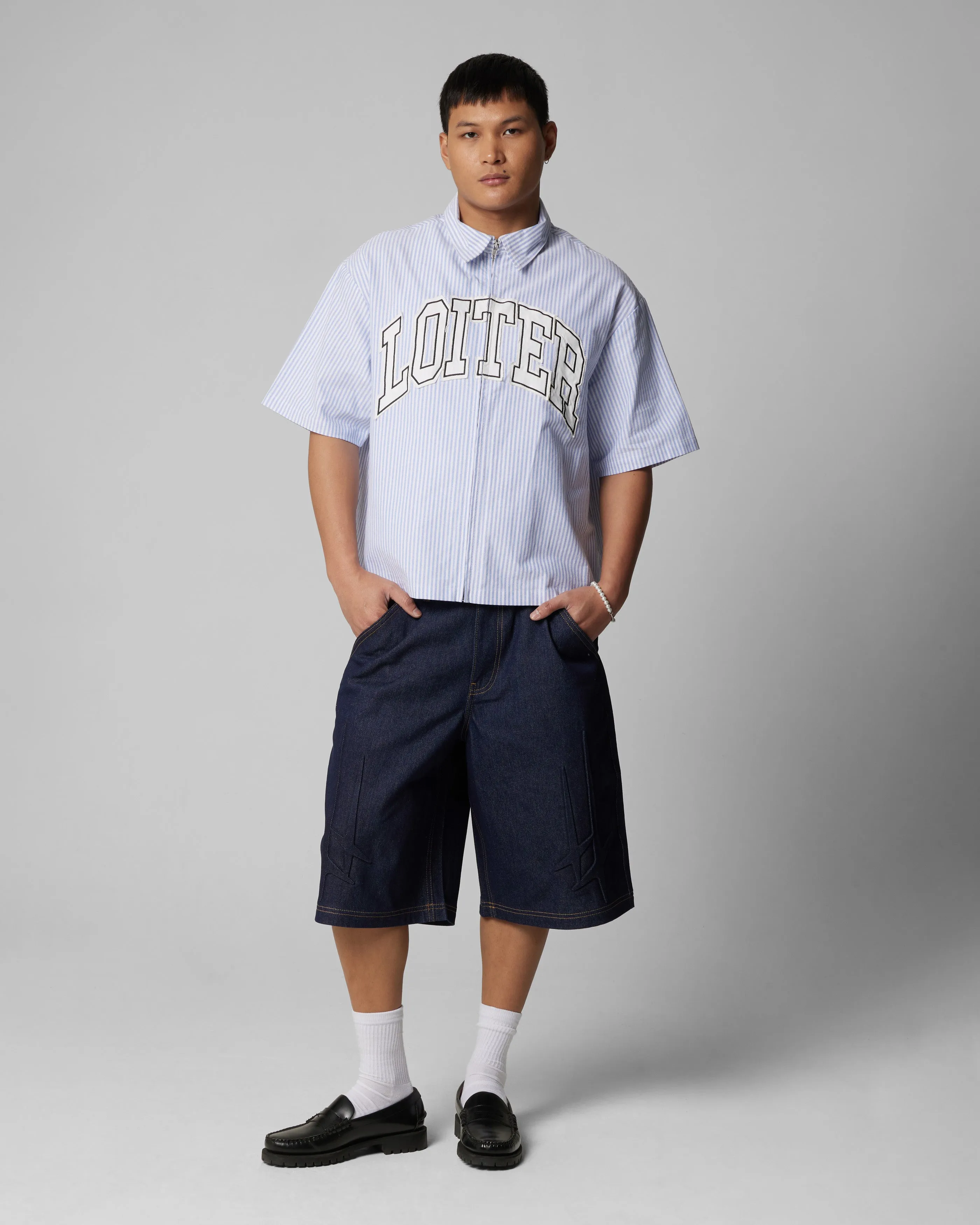 Loiter Studio Zip Shirt Blue Stripe