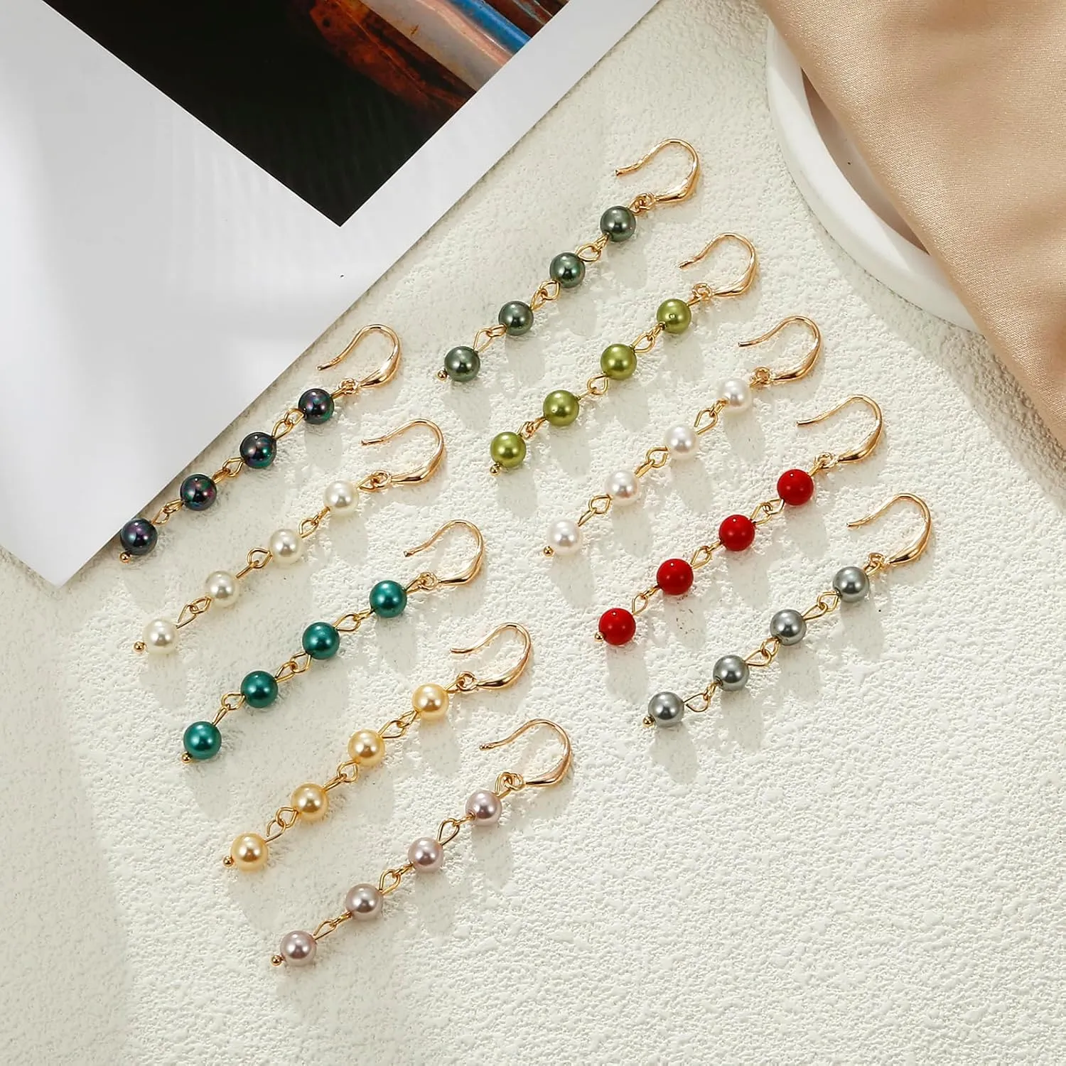 Long Pearl Earrings for Women, Shell Pearl Drop Earrings for Women 18k Gold Plated Simulated Pearl Tassel Earrings