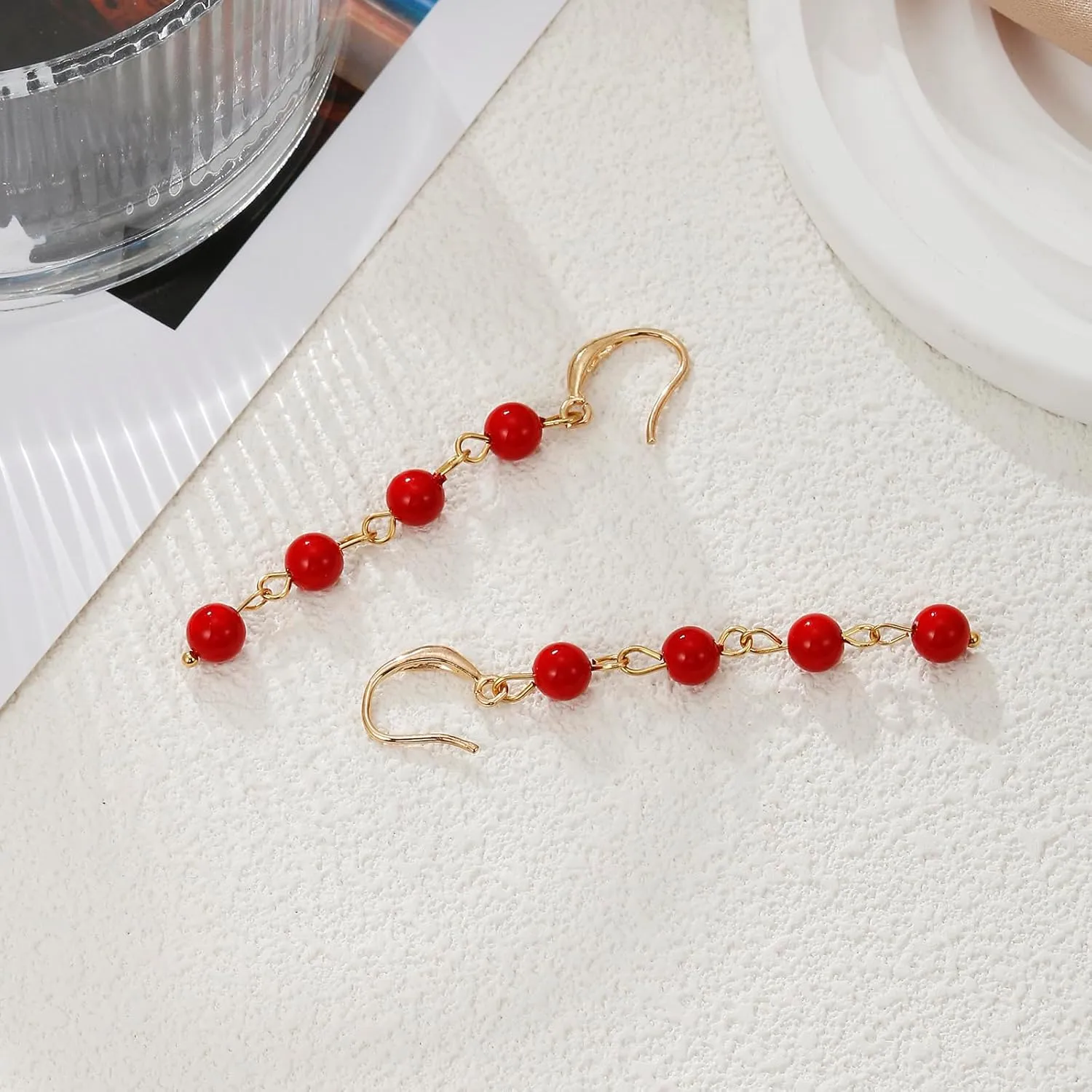 Long Pearl Earrings for Women, Shell Pearl Drop Earrings for Women 18k Gold Plated Simulated Pearl Tassel Earrings