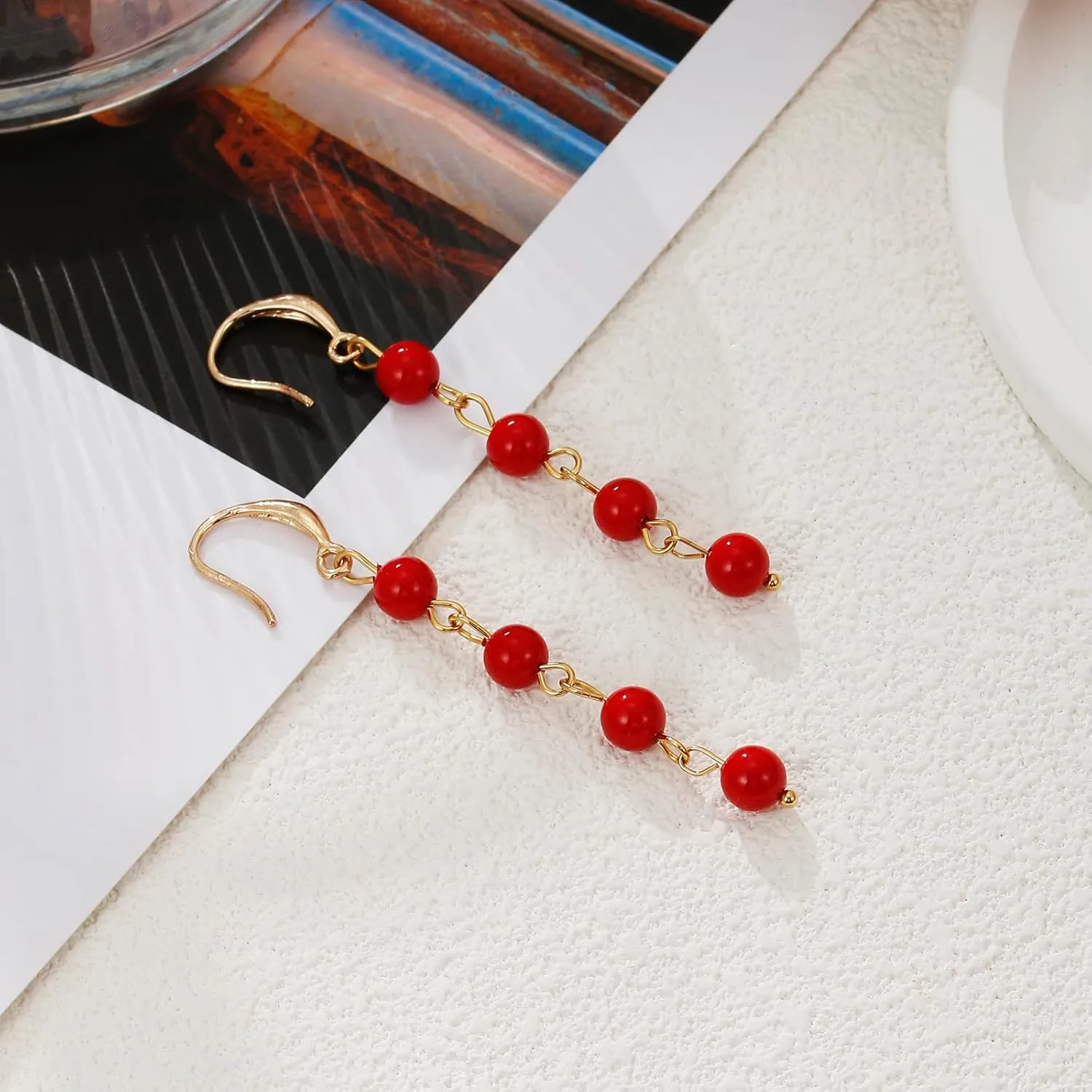 Long Pearl Earrings for Women, Shell Pearl Drop Earrings for Women 18k Gold Plated Simulated Pearl Tassel Earrings