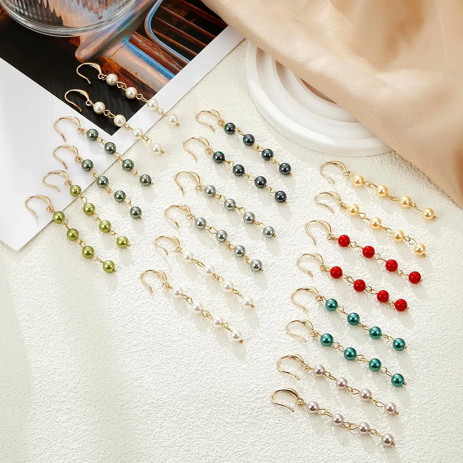 Long Pearl Earrings for Women, Shell Pearl Drop Earrings for Women 18k Gold Plated Simulated Pearl Tassel Earrings