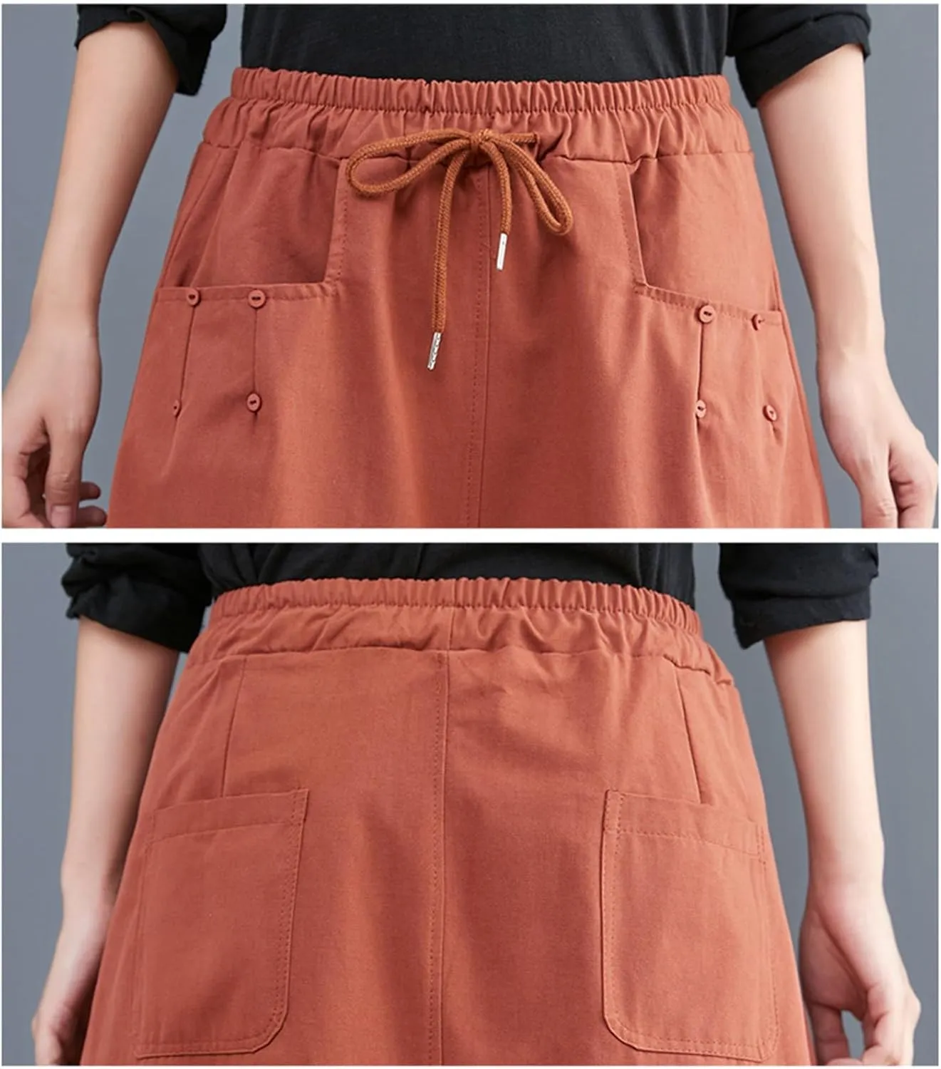 Long Skirts for Women Fall Casual Loose Fit High Waist Cargo Skirt Fashion Zipper A-Line Midi Skirts with Pockets