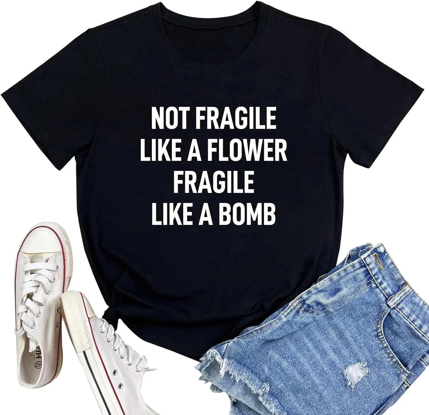 LOOKFACE Women Cute NOT Fragile Shirt Funny Letter Print Graphic Tees