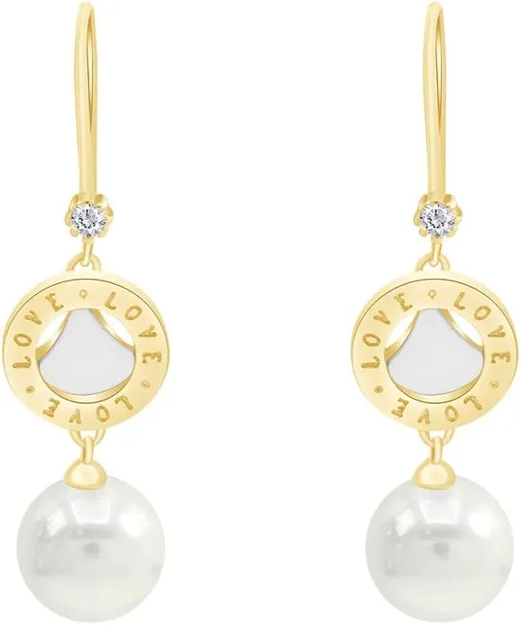 Love Disk Simulated Pearl Drop Dangle Earrings in 925 Sterling Silver