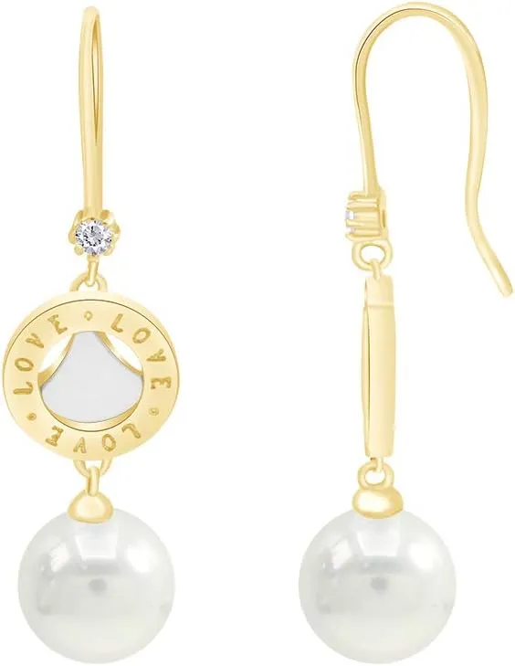 Love Disk Simulated Pearl Drop Dangle Earrings in 925 Sterling Silver