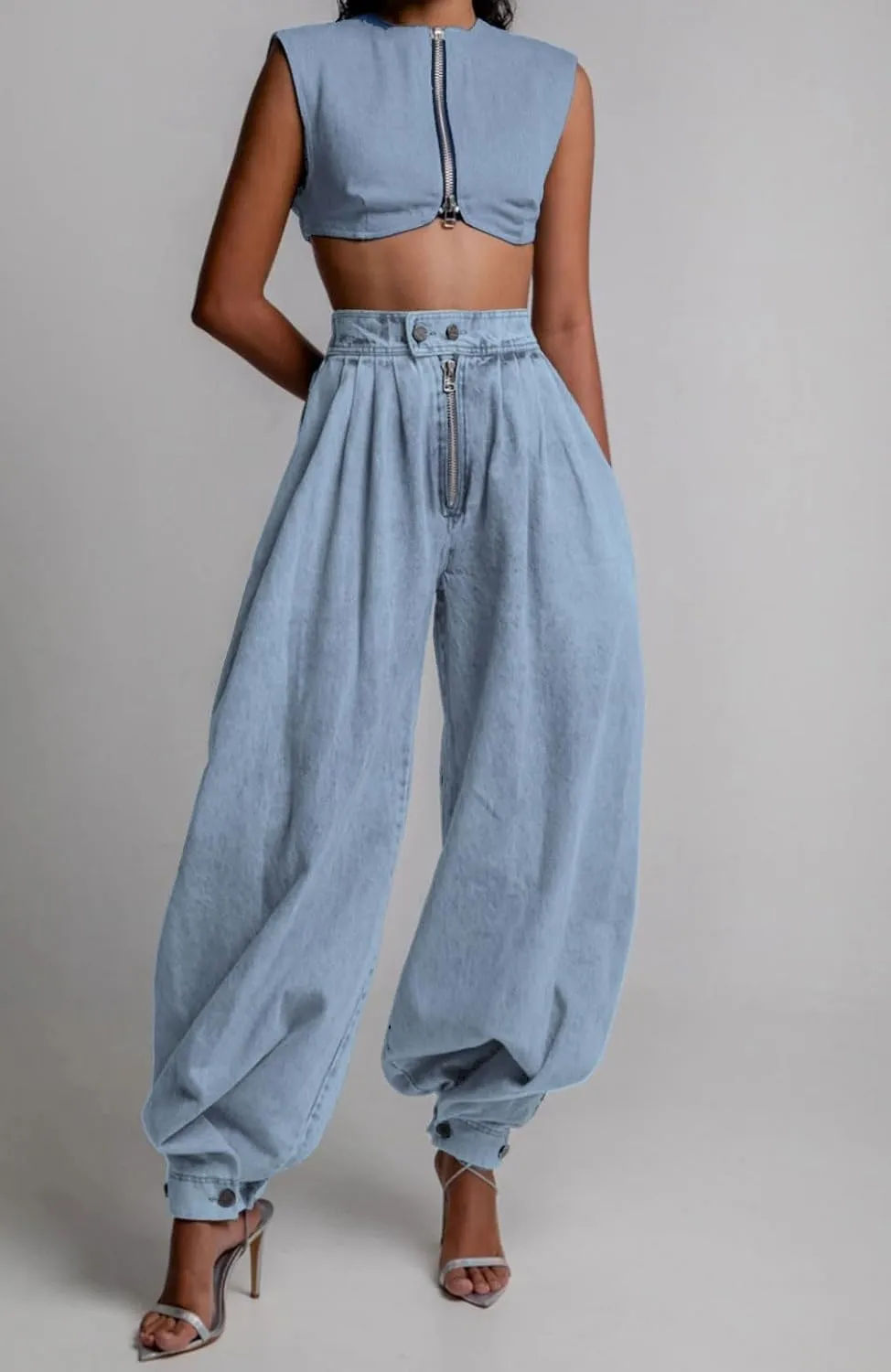 loveimgs Women Baggy Harem Jeans Joggers Denim Pants Wide Leg Jeans High Rise Sweatpants Tapered Leg Trousers