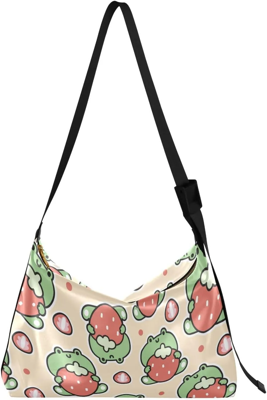 Lovely Frogs Hobo Crossbody Bags for Women Leather Large Shoulder Bag Cross Body Strawberry Trendy Womens Tote Bags Handbag for Travel Shopping