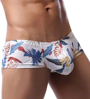 Low Rise Briefs for Men Tropical Print Bulge Pouch Boxer Underwear Sexy Breathable Floral Bikinis Fashion Panties