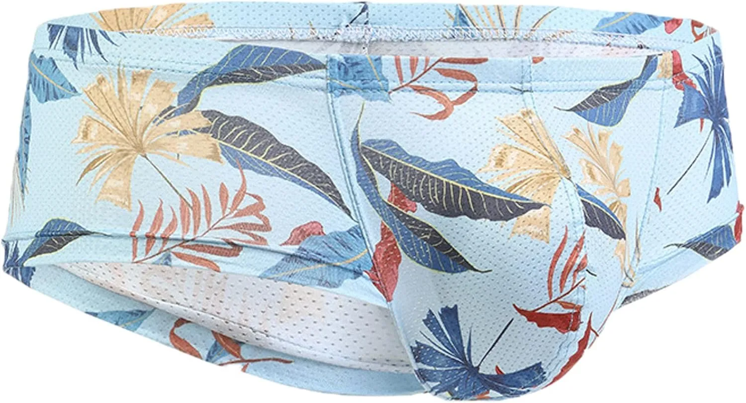 Low Rise Briefs for Men Tropical Print Bulge Pouch Boxer Underwear Sexy Breathable Floral Bikinis Fashion Panties