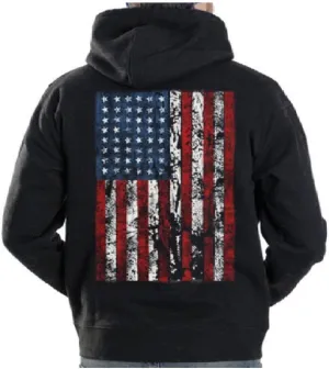 Lucky Ride American Flag Mens Hooded Sweatshirt United States USA Tattered Flag Hoodie