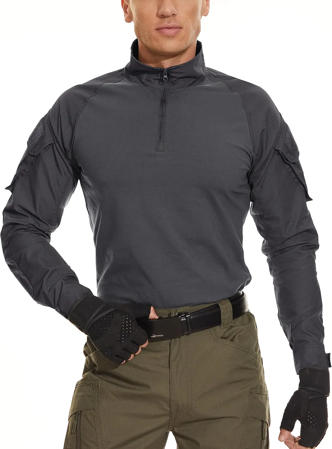 MAGCOMSEN Men's Tactical Military Shirts 1/4 Zip Long Sleeve Shirt with Pockets