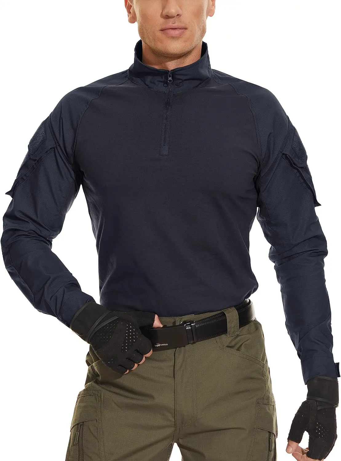 MAGCOMSEN Men's Tactical Military Shirts 1/4 Zip Long Sleeve Shirt with Pockets
