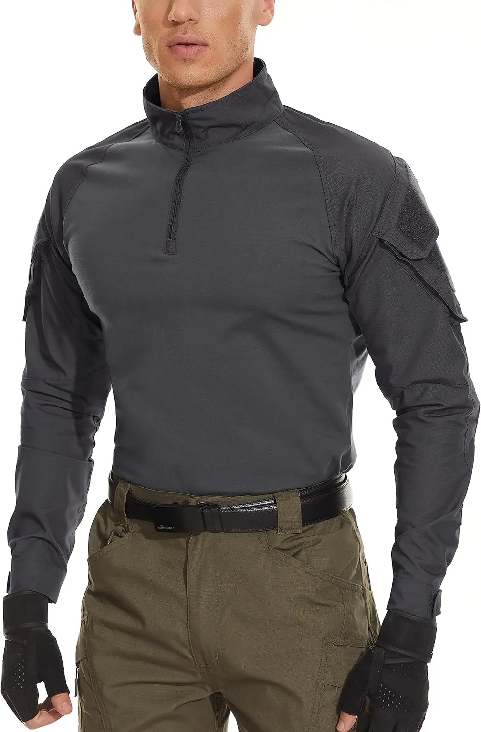 MAGCOMSEN Men's Tactical Military Shirts 1/4 Zip Long Sleeve Shirt with Pockets