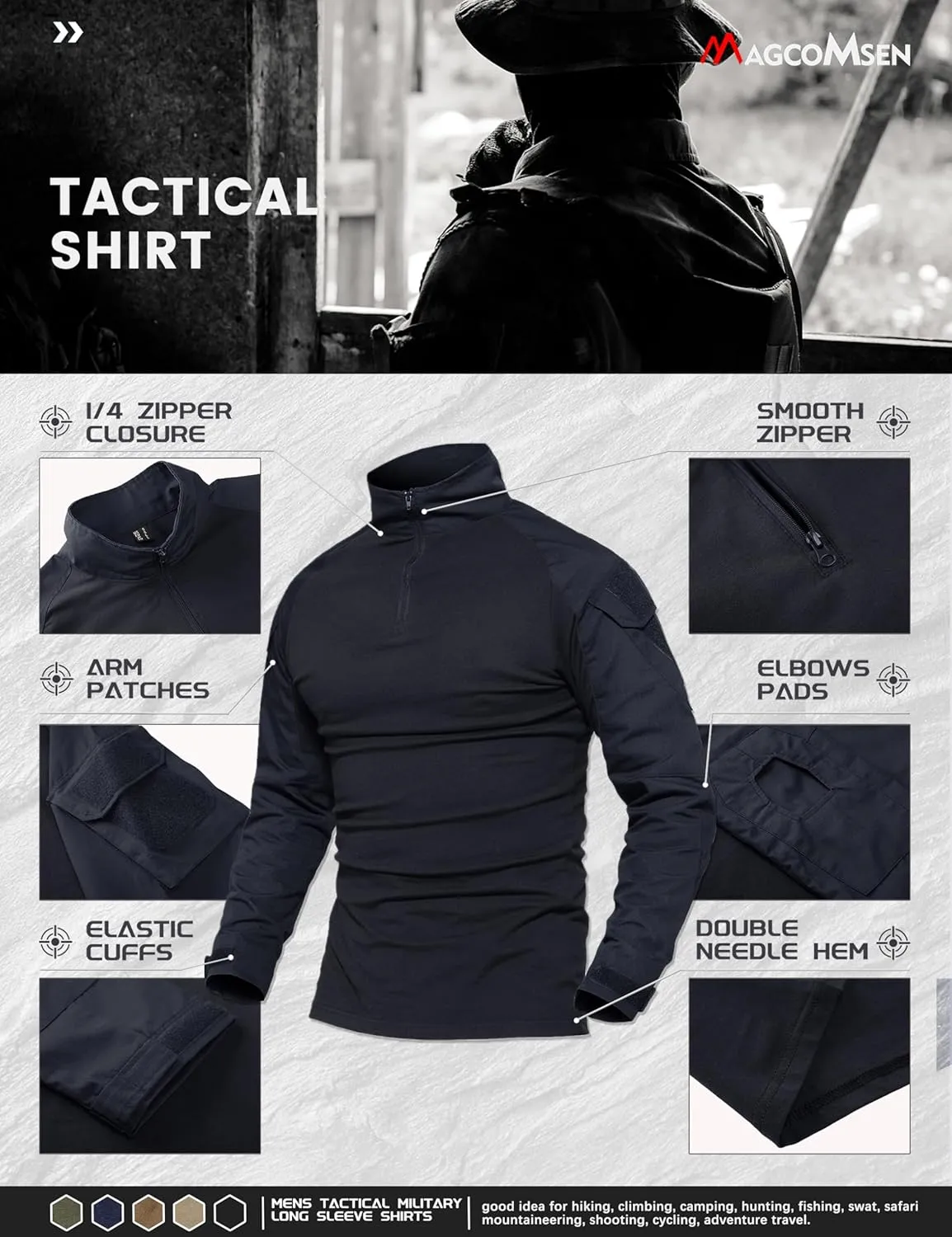 MAGCOMSEN Men's Tactical Military Shirts 1/4 Zip Long Sleeve Shirt with Pockets