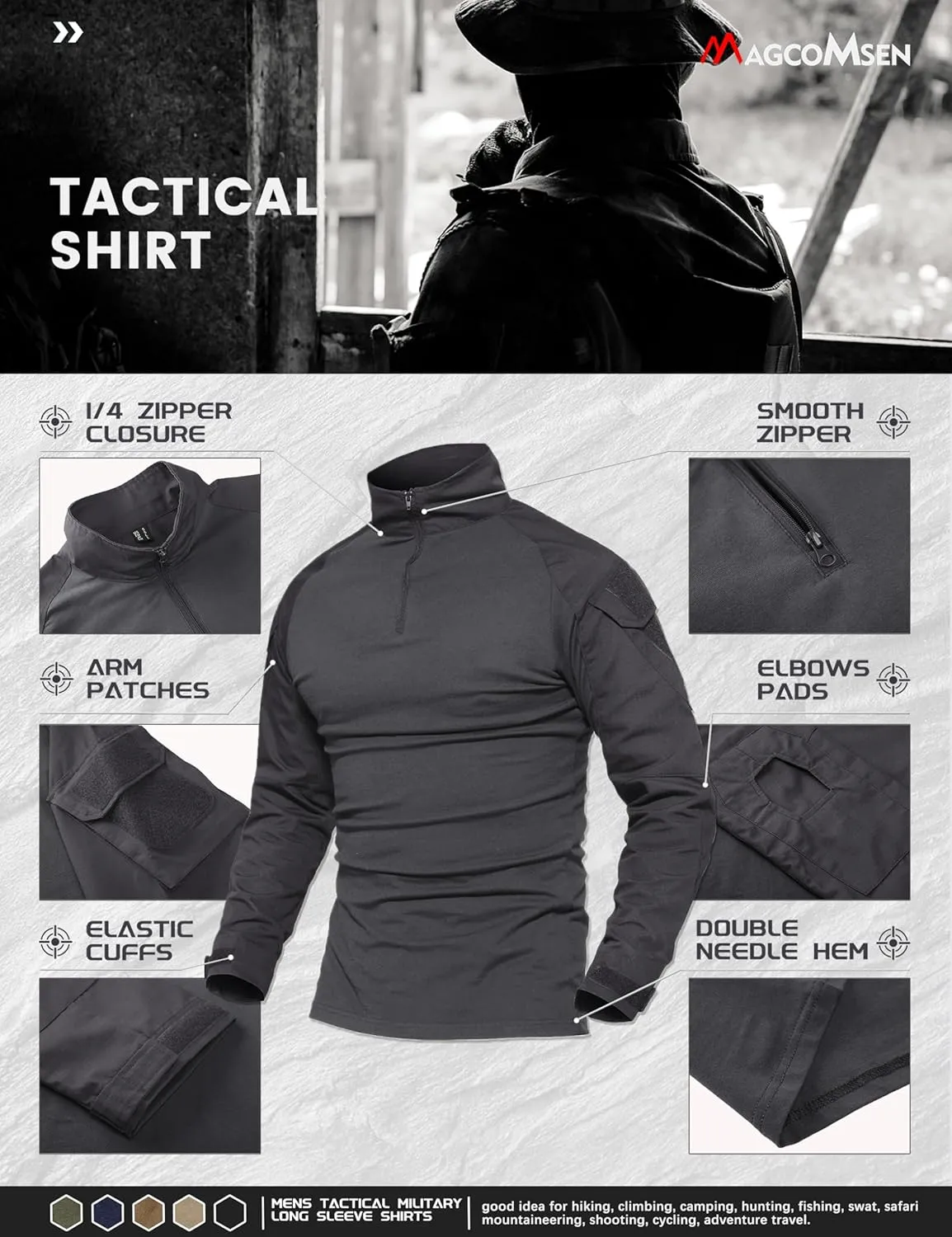 MAGCOMSEN Men's Tactical Military Shirts 1/4 Zip Long Sleeve Shirt with Pockets