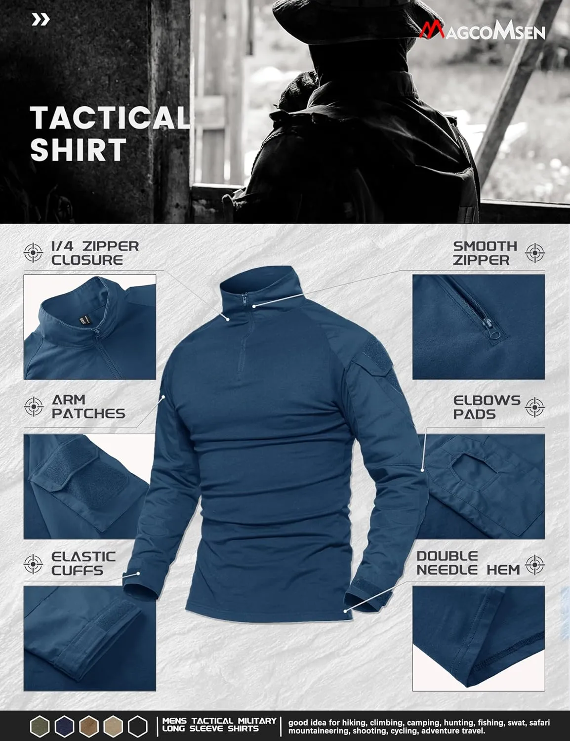 MAGCOMSEN Men's Tactical Military Shirts 1/4 Zip Long Sleeve Shirt with Pockets