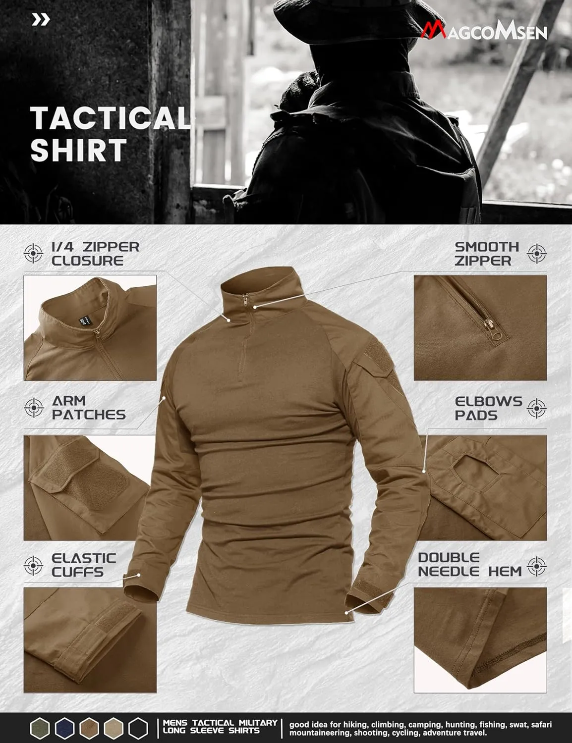 MAGCOMSEN Men's Tactical Military Shirts 1/4 Zip Long Sleeve Shirt with Pockets