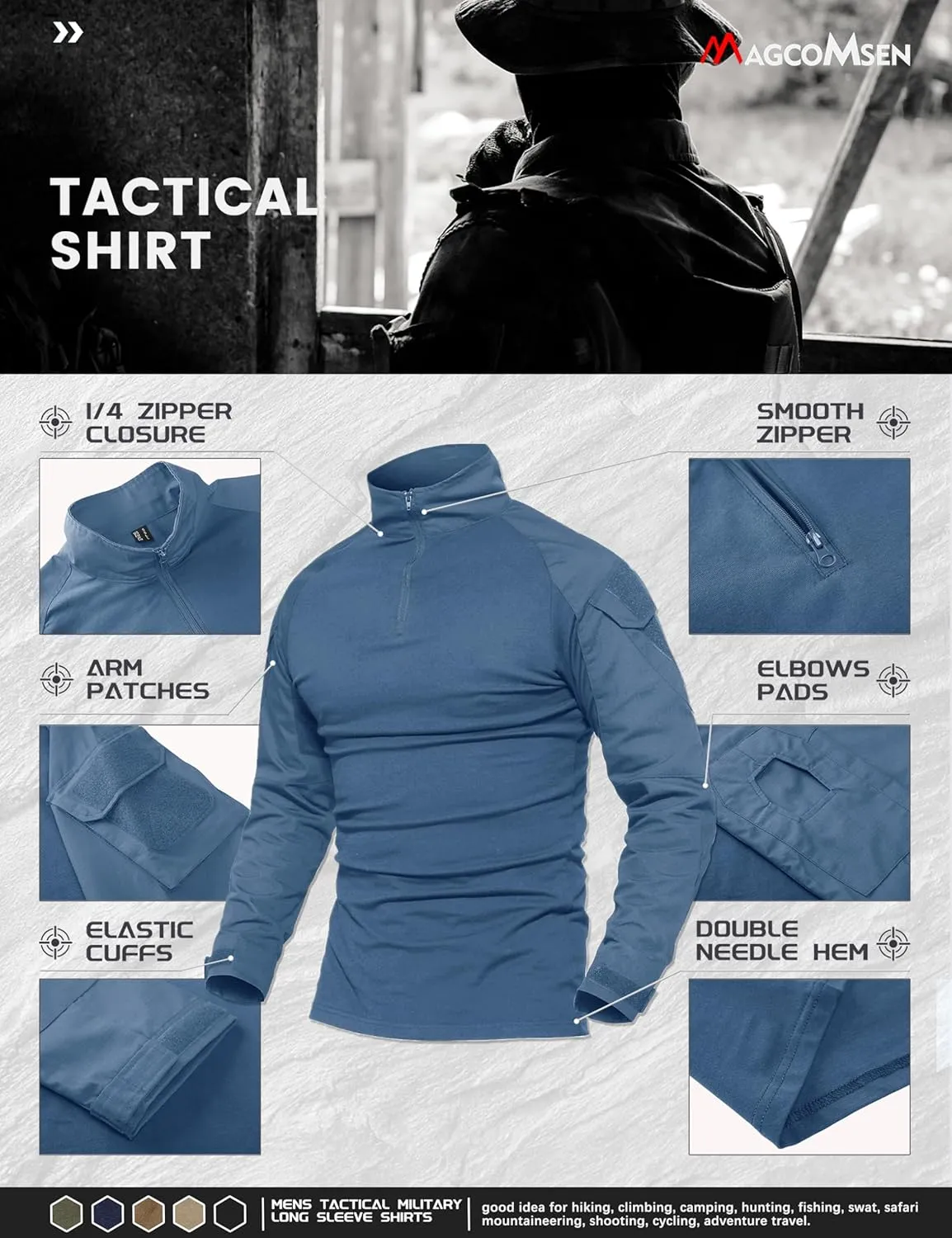 MAGCOMSEN Men's Tactical Military Shirts 1/4 Zip Long Sleeve Shirt with Pockets