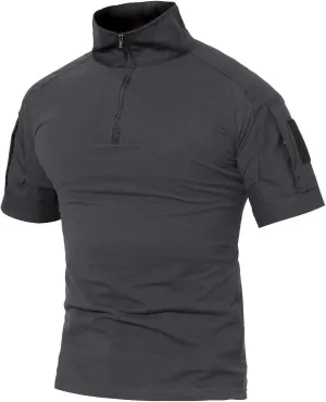 MAGCOMSEN Men's Tactical Military Shirts 1/4 Zip Short Sleeve Slim Fit Camo Shirt