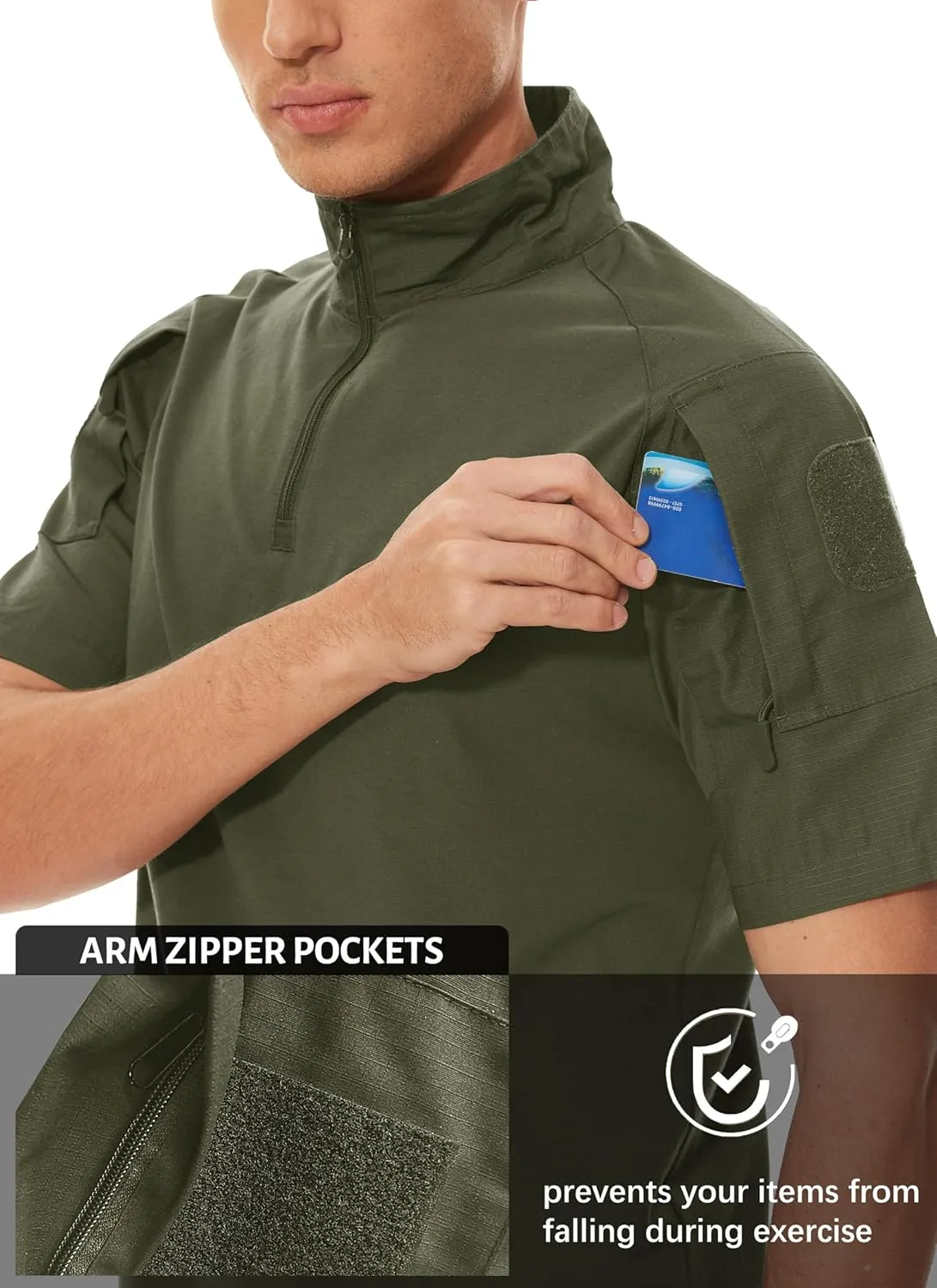MAGCOMSEN Men's Tactical Military Shirts 1/4 Zip Short Sleeve Slim Fit Camo Shirt