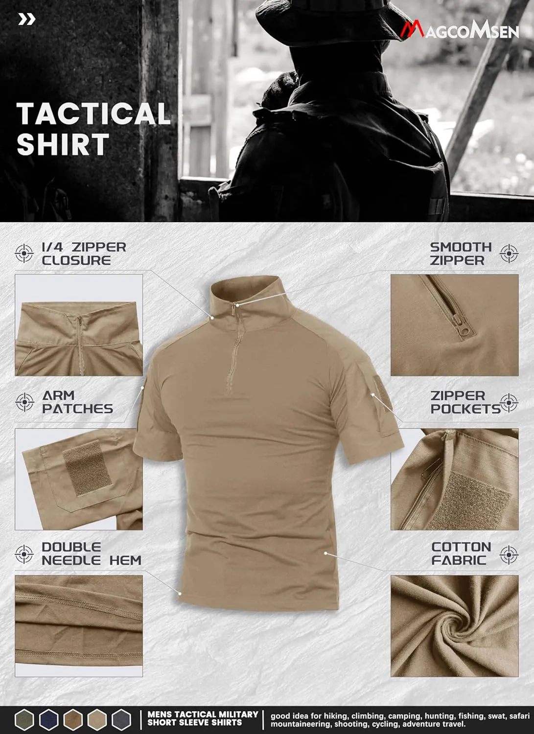 MAGCOMSEN Men's Tactical Military Shirts 1/4 Zip Short Sleeve Slim Fit Camo Shirt