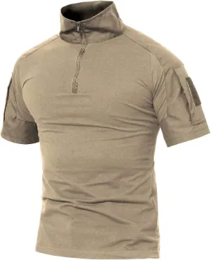 MAGCOMSEN Men's Tactical Military Shirts 1/4 Zip Short Sleeve Slim Fit Camo Shirt