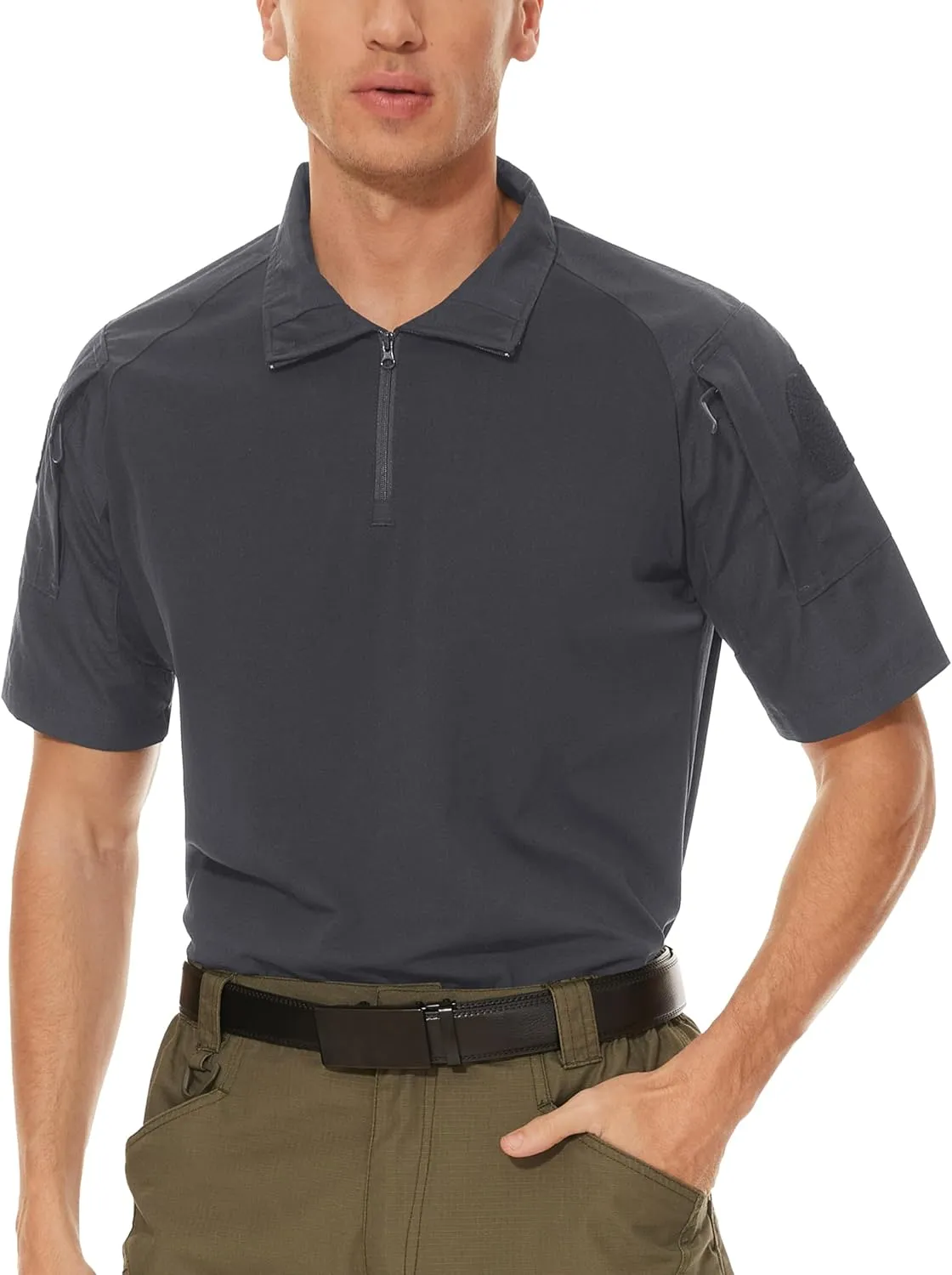 MAGCOMSEN Men's Tactical Military Shirts 1/4 Zip Short Sleeve Slim Fit Camo Shirt