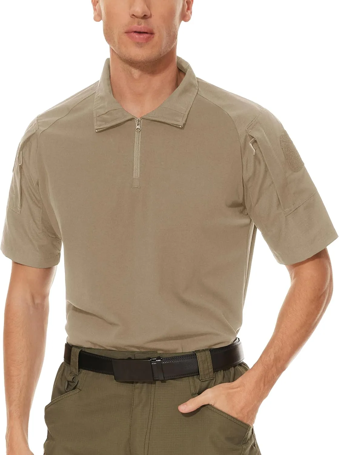 MAGCOMSEN Men's Tactical Military Shirts 1/4 Zip Short Sleeve Slim Fit Camo Shirt