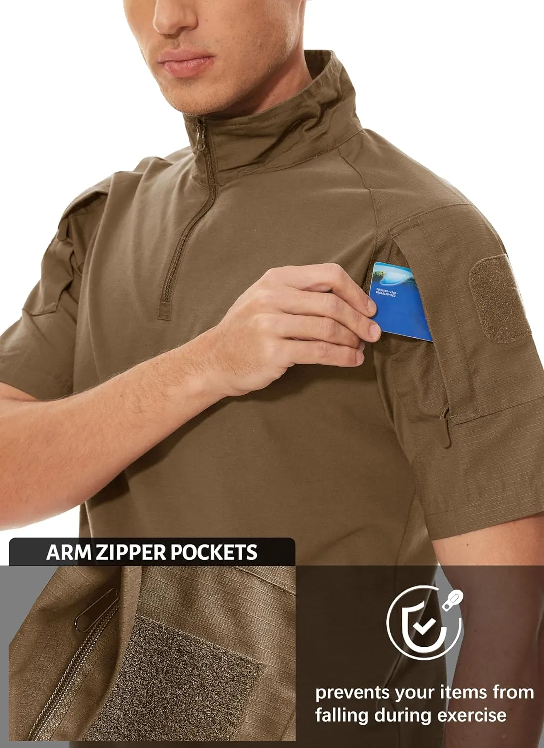 MAGCOMSEN Men's Tactical Military Shirts 1/4 Zip Short Sleeve Slim Fit Camo Shirt