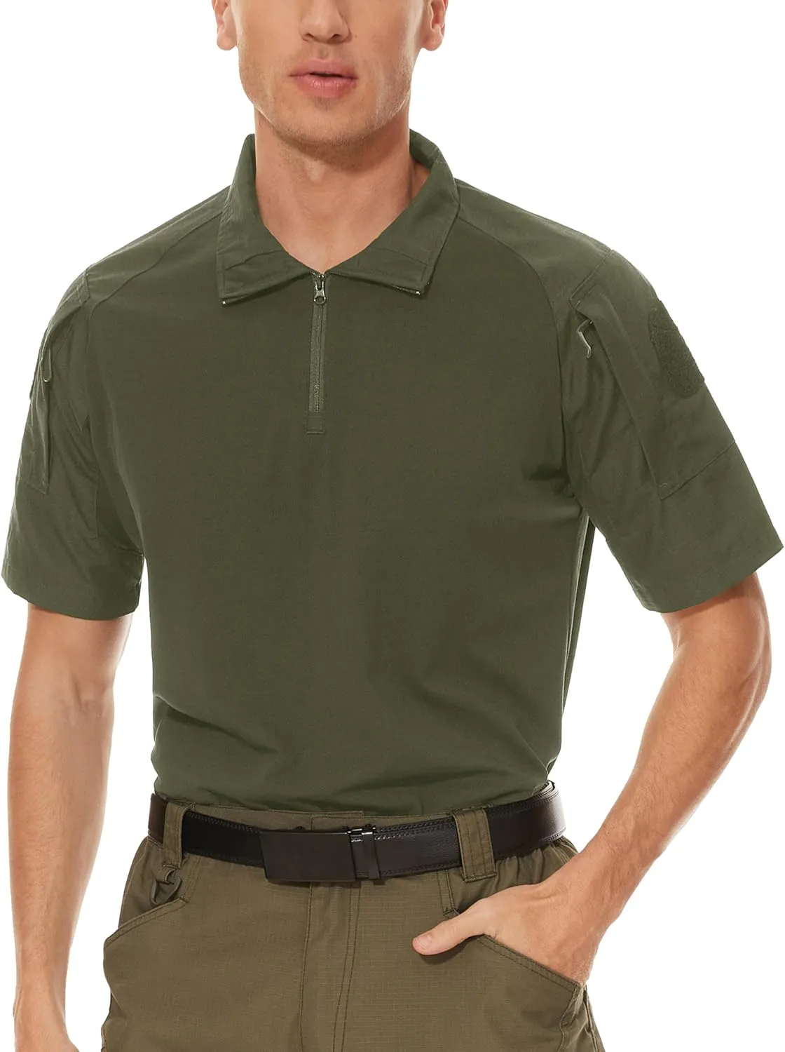 MAGCOMSEN Men's Tactical Military Shirts 1/4 Zip Short Sleeve Slim Fit Camo Shirt