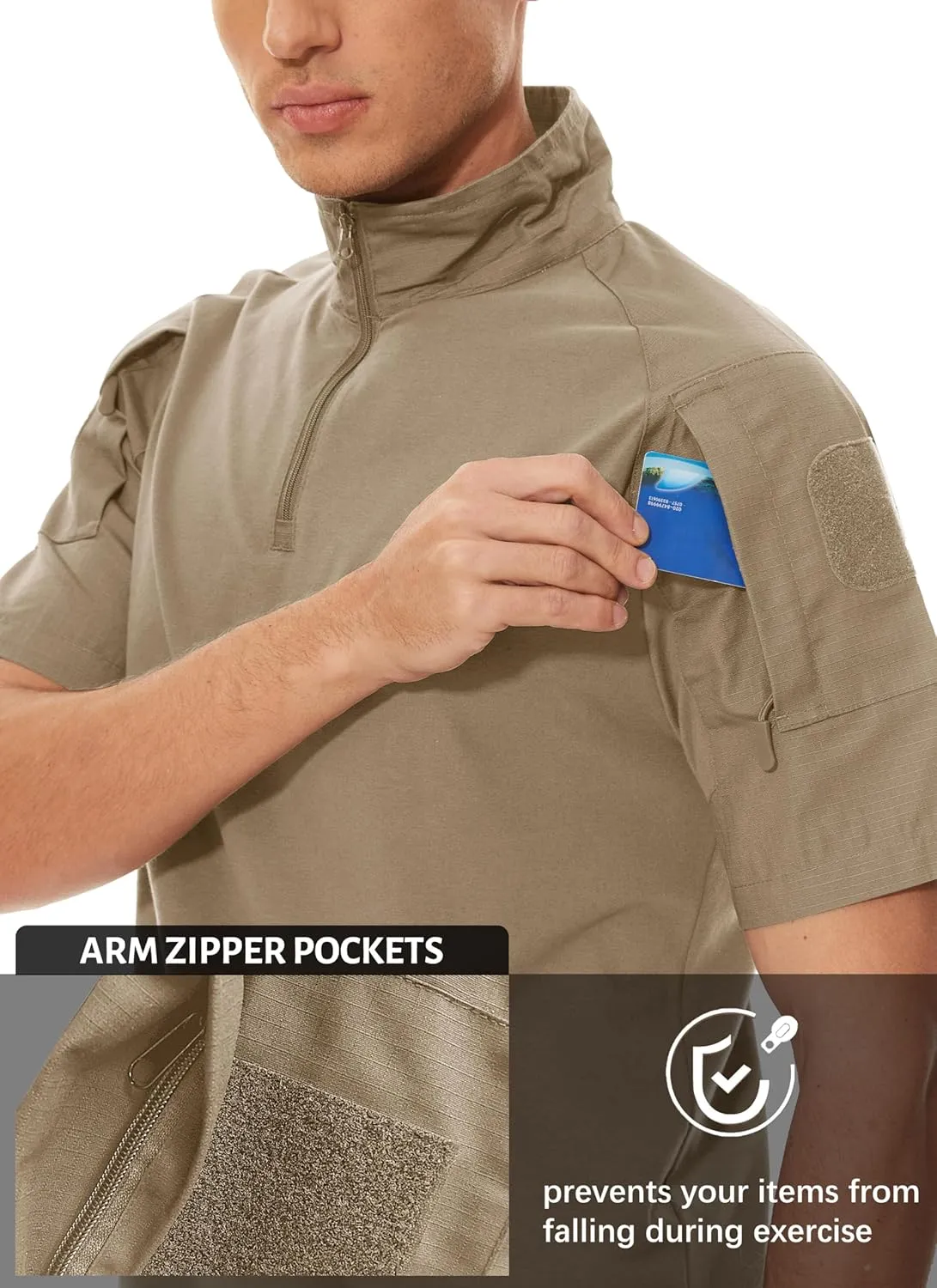 MAGCOMSEN Men's Tactical Military Shirts 1/4 Zip Short Sleeve Slim Fit Camo Shirt