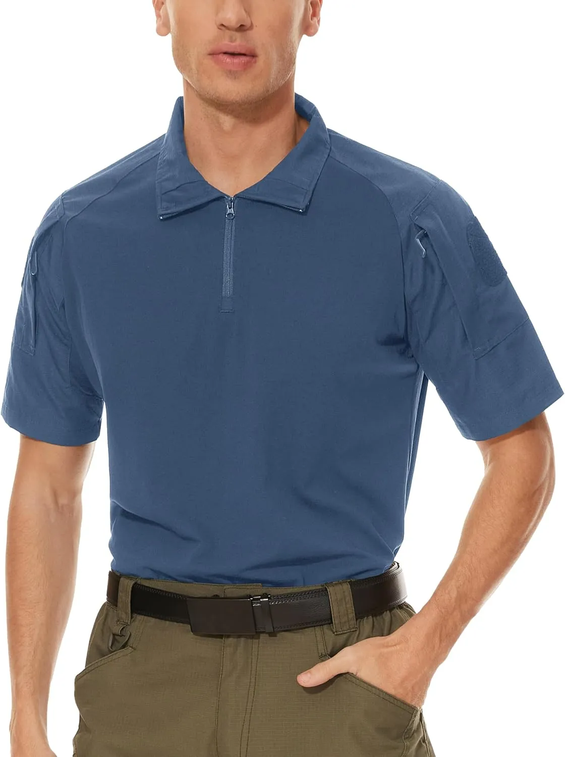 MAGCOMSEN Men's Tactical Military Shirts 1/4 Zip Short Sleeve Slim Fit Camo Shirt