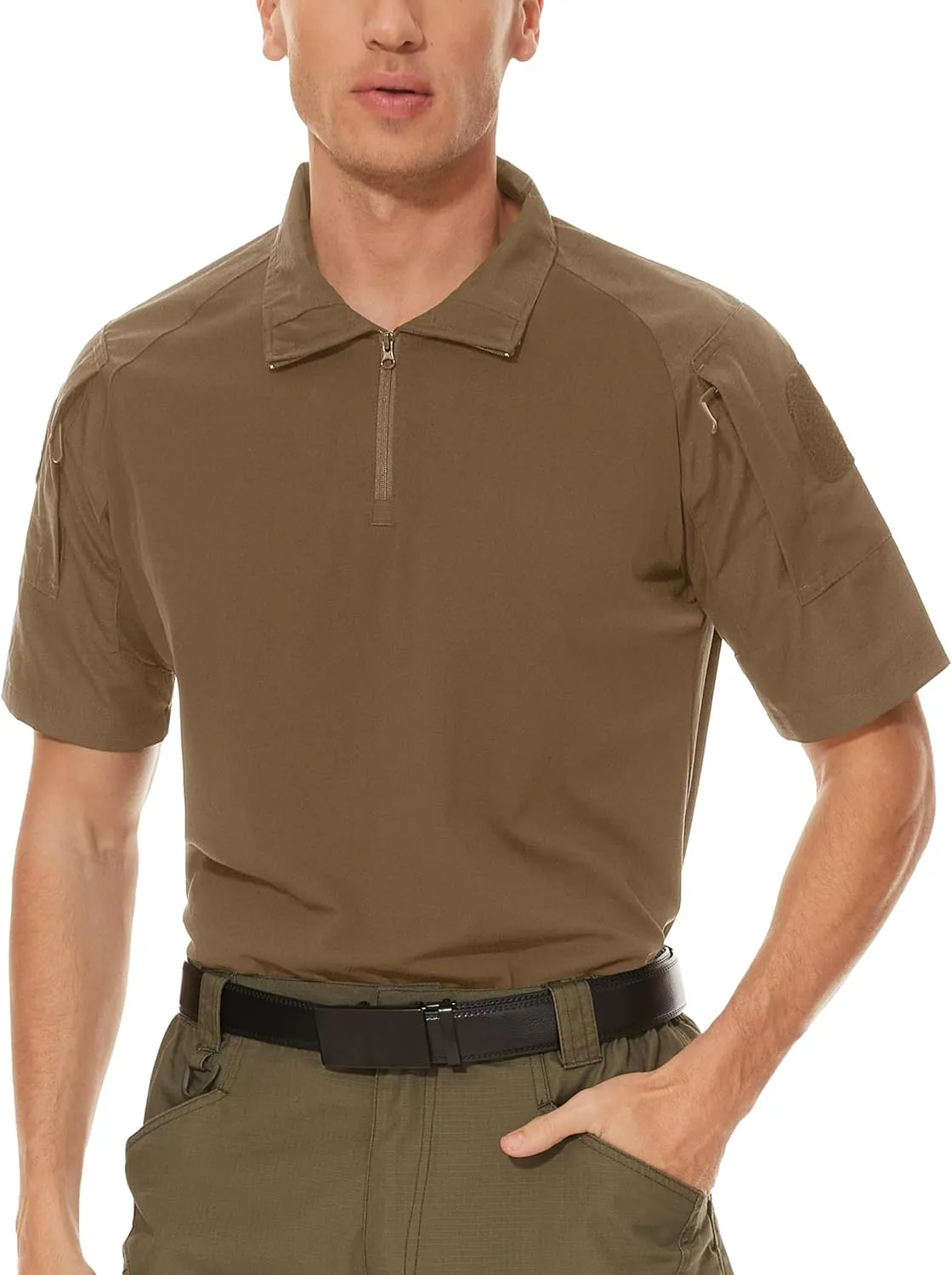 MAGCOMSEN Men's Tactical Military Shirts 1/4 Zip Short Sleeve Slim Fit Camo Shirt