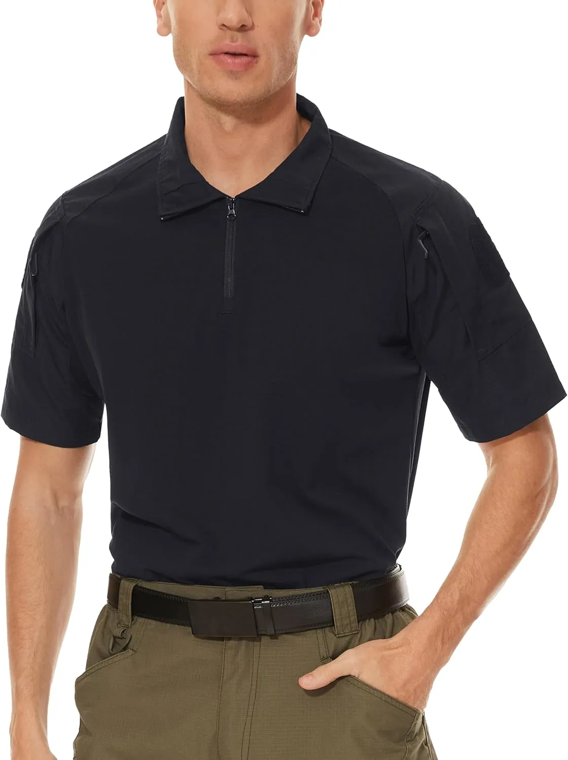 MAGCOMSEN Men's Tactical Military Shirts 1/4 Zip Short Sleeve Slim Fit Camo Shirt
