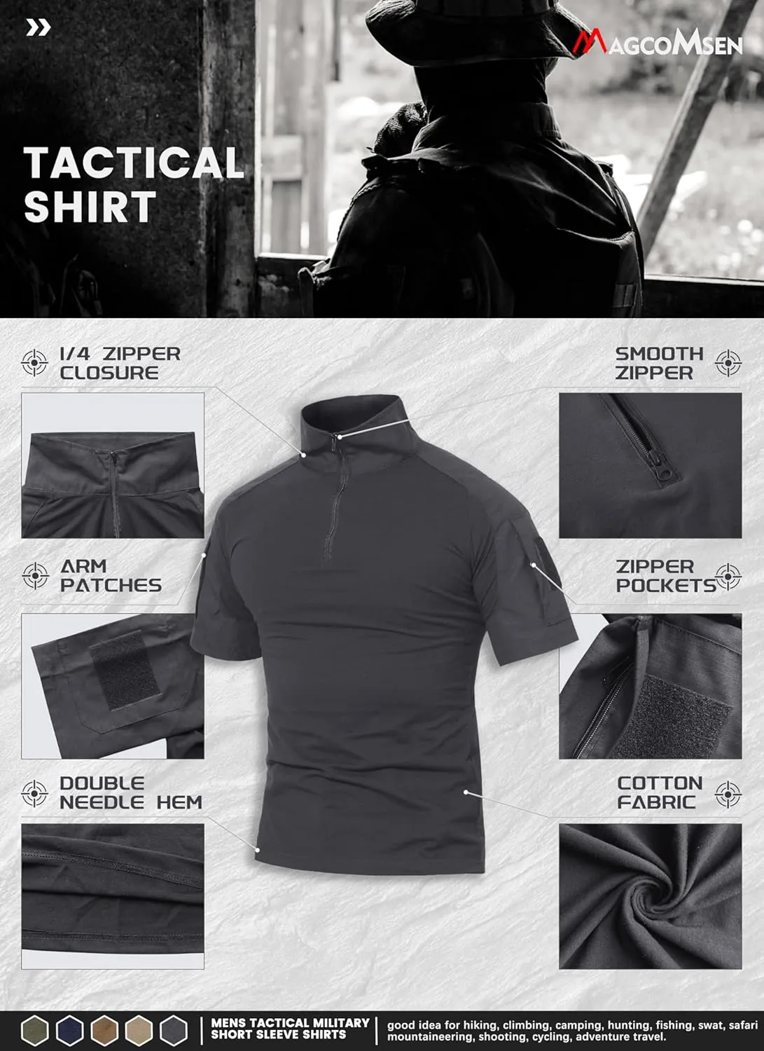 MAGCOMSEN Men's Tactical Military Shirts 1/4 Zip Short Sleeve Slim Fit Camo Shirt