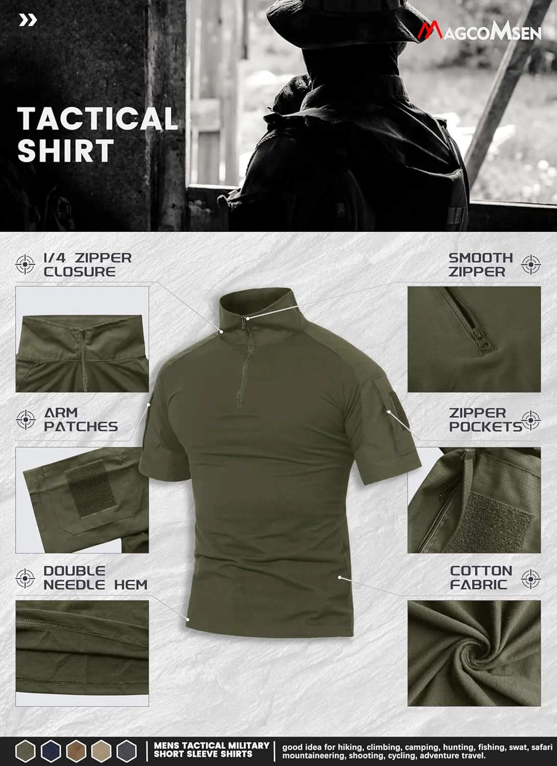 MAGCOMSEN Men's Tactical Military Shirts 1/4 Zip Short Sleeve Slim Fit Camo Shirt