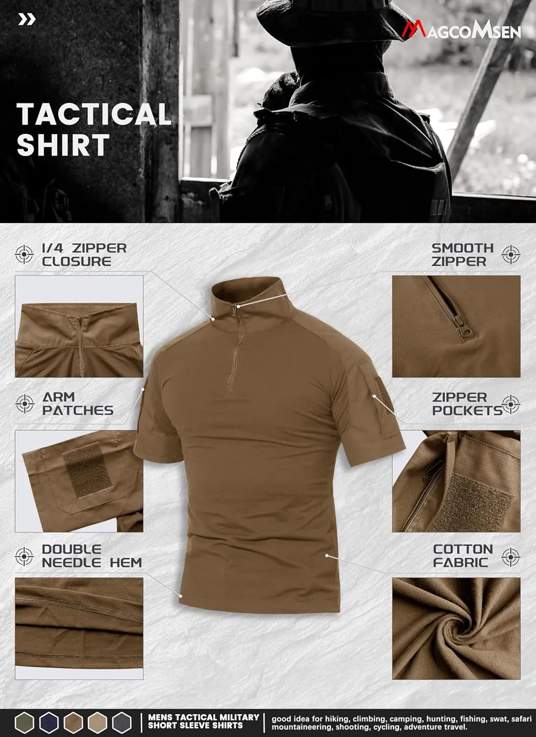 MAGCOMSEN Men's Tactical Military Shirts 1/4 Zip Short Sleeve Slim Fit Camo Shirt