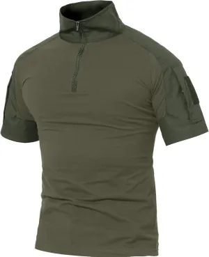 MAGCOMSEN Men's Tactical Military Shirts 1/4 Zip Short Sleeve Slim Fit Camo Shirt