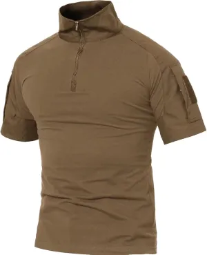 MAGCOMSEN Men's Tactical Military Shirts 1/4 Zip Short Sleeve Slim Fit Camo Shirt
