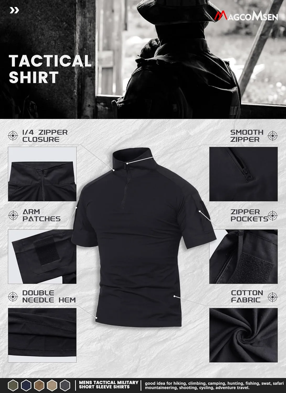MAGCOMSEN Men's Tactical Military Shirts 1/4 Zip Short Sleeve Slim Fit Camo Shirt