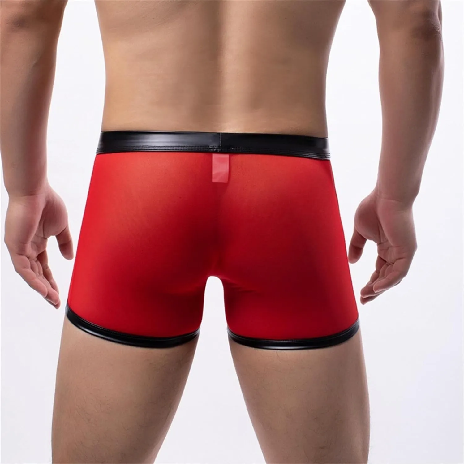Maiyifu-GJ Men's See Through Bulge Pouch Sexy Underwear Faux Leather Breathable Mesh Briefs Short Leg Underpants